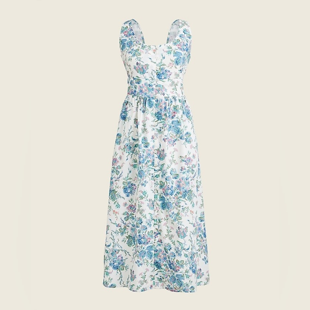 J. Crew White Floral Maxi Dress with Blue and Green Print